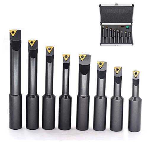 OSCARBIDE 34 Shank Indexable Boring Bars 8 PiecesSet,90 Degree Round Shank Boring Bars with Indexable Carbide Inserts 4 Pieces TCMT21.51 & 4 Pieces TCMT221