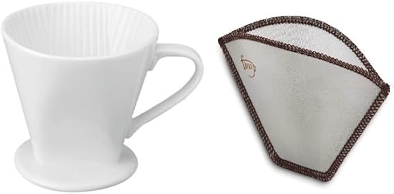 Fino Number 2-Size Porcelain Filter Cone and Flexible Mesh Coffee Filter, Brews 2 to 6-Servings
