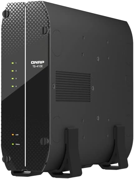 QNAP TS-410E-8G-US 4 Bay Professional fanless Desktop NAS with Intel Celeron Quad-core Processor, 8 GB DDR4 RAM and Dual 2.5GbE 2.5G1G100M Network Connectivity Diskless