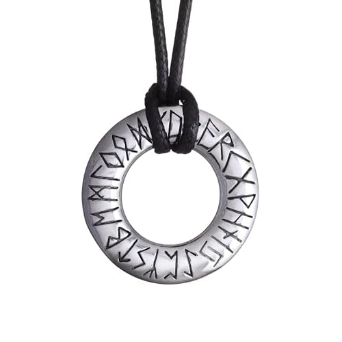 HAQUIL Runes Necklace, Viking Cicle of Runic Alphabet Elder Futhark Letter Pendant, Norse Jewelry Gift for Men