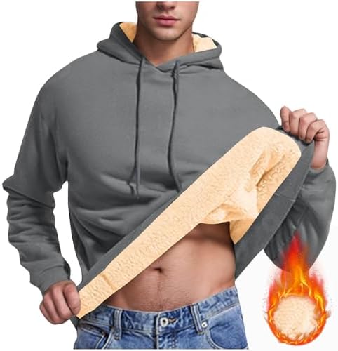 Hoodies for Men Heavyweight Fleece Lined Hoodie Thick Winter Pullover Warm Hooded Sweatshirt Thermal Windproof Jacket Dark Gray