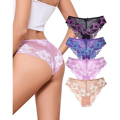 Jaywan Lace Underwear for Women Sexy Panties Womens Seamless Cheeky Underwear Breathable No Show Bikini Hipster 4 Pack