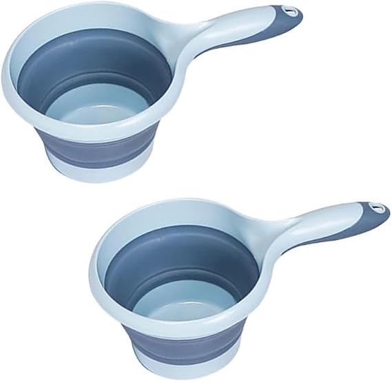 RCFINE 2Pcs Folding Water Ladle Collapsible Spoon Plastic Bath Spoon Water Scoop Dipper for Kitchen Bathroom (Blue)