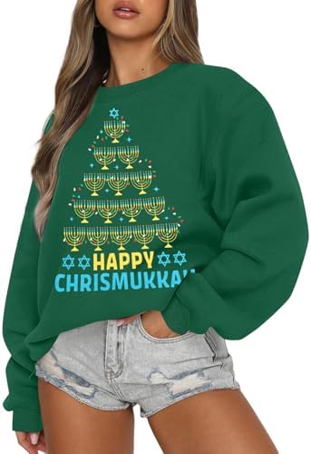 MNLYBABY Hanukkah Sweatshirt Women Chanukah Sweatshirts Menorah Pullover Oversized Christmas Holiday Sweater
