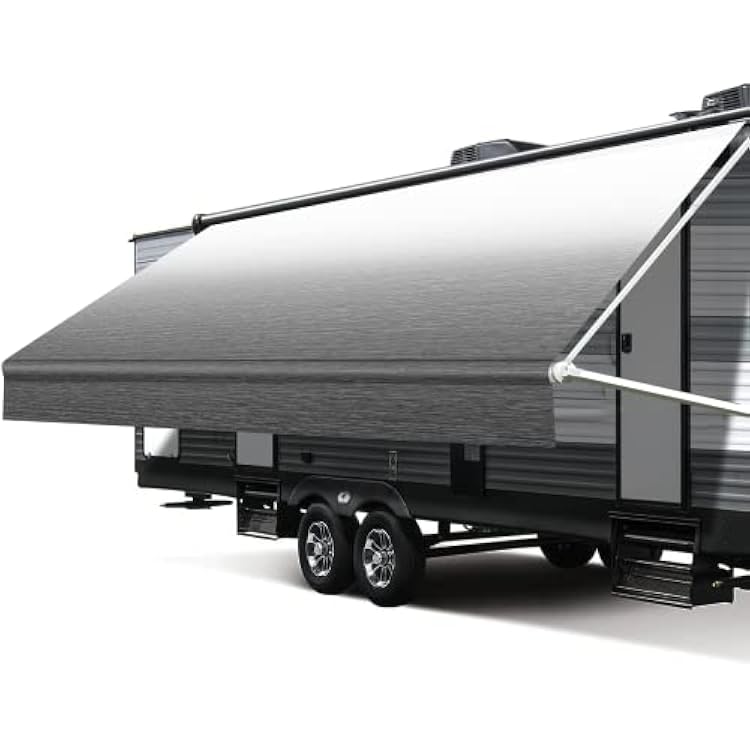 RV Awning Fabric Replacement, 18.5oz Heavy-Duty Weatherproof Vinyl Camper Awning Replacement Universal Outdoor Canopy for RV, Motorhome, Trailer Awnings Black Fade, 19Fabric 182