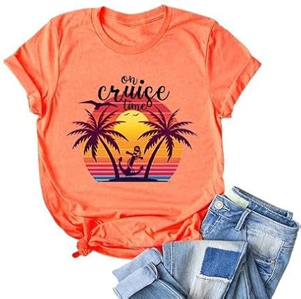 Cruise Shirts for Women On Cruise Time Hawaii Tshirts Beach Coconut Tree Drink Ship Boat Life Graphic Tee