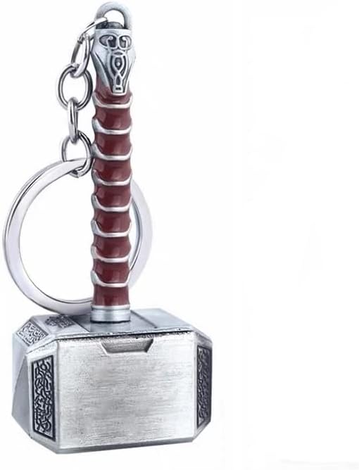 Multibao Keychain Keyring Marvel Thor's Hammer Solid Single Piece Won't Snap Mjolnir Silver & Brown