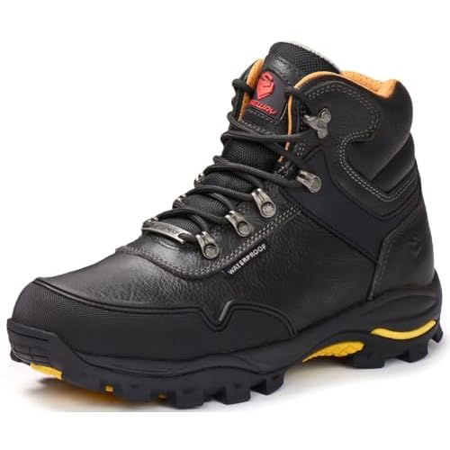 SUREWAY Mens 6 SoftSteel Toe Heavy Duty Waterproof Work Boot - Leather,Lace Up,OilSlip Resistant Dual-Density Comfortable EH Construction Industrial Ankle Safety Men Work Boots,Roofing, Hunting
