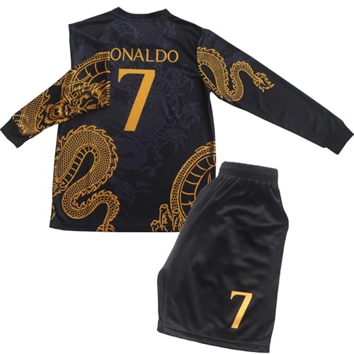 #7 Special Gold Black Dragon Edition Long Sleeve Football Soccer Kids Jersey Shorts Set Youth Sizes