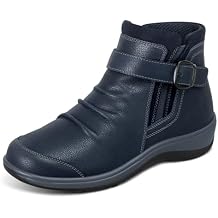 Orthofeet Women's Orthopedic Heidi Adjustable Slip Resistant Leather Boot, Navy, Size 7