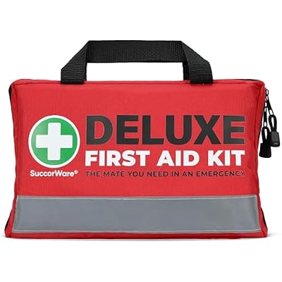 SuccorWare 380 Pieces Deluxe First Aid Kit Compact Trauma Medical Kits with Assorted Bandages, Instant Cold Pack, Emergency Blanket for Home, Travel, Camping, Vehicle, Emergency KitsRed