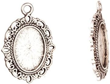 Pendant, Antique-Silver Plated Artistic Oval Frame Cabochon Setting 33.5x24mm with 18x13mm Mount