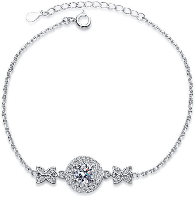 StarGems 1ct Moissanite 925 Silver Platinum Plated Zirconia Butterfly Surrounded Adjustable Bracelet B4707