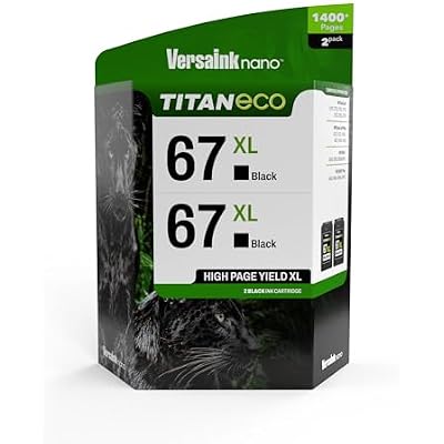 VersaInk-Nano 67 XL Titan ECO High-Yield Black Ink Cartridge 2-Pack Replacement of HP 67 and 67 XL, Works with HP DeskJet 2723,2734,2755,2855,4133,4155,4255, Envy 6055,6075,6455,6475