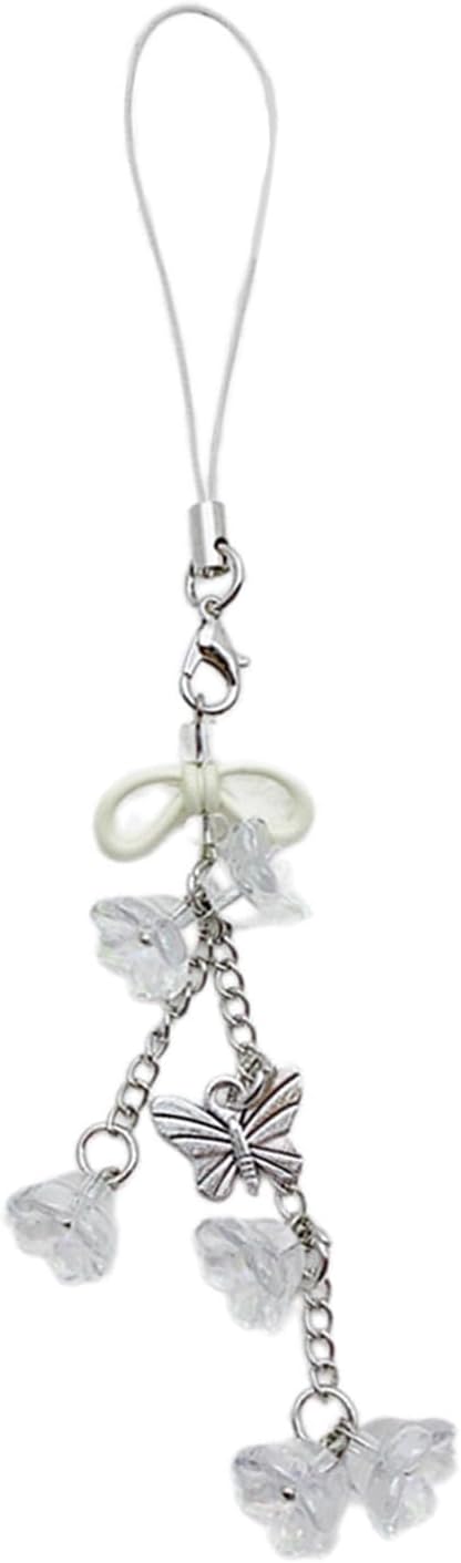 Stylish Phone Lanyard Fashionable Keychain Lilys of the Valley Flower Phone Chain Flower Camera Charm for Everyday Use, 14.6cm, Snow