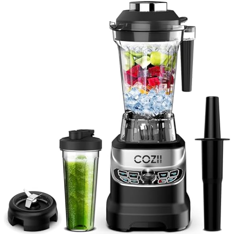 COZII Professional Blenders 2000W for Kitchen with 64oz Pitcher & 21oz To-go Cup, Quiet Blender for SmoothiesIce CrushingFrozen DrinkNut Milk, 7 Preset Programs & 8 Speed Control, Dishwasher Safe