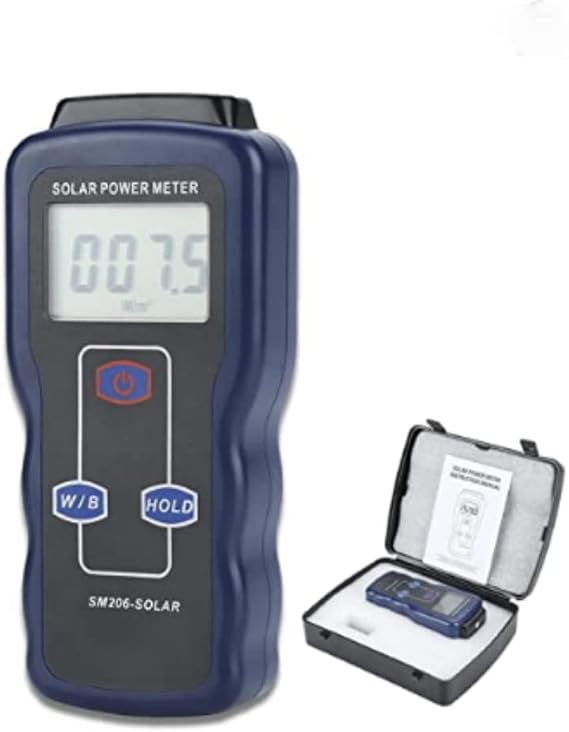 Digital Light Meter, SM206 Portable Digital Solar Power Meter, Sunlight Meter Radiations Measuring Testing Instrument Handheld UV Strength Sunlight Mete for Solar Energy Research Optical Experiments