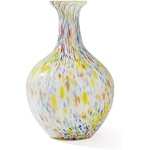 Hand Blown Colorful Round Murano-Style Art Glass Vase - 12.5" Tall,Wide Mouth Glass Vase for Mantle Dining Table Centerpiece, Entryway Living Room Wedding Decoration- Crystal Home Decor Accent.