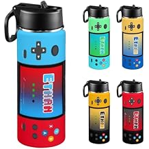 Personalized Game Water Bottle for Boys, Customized Kids Insulated Bottle with Name for Kids for School, Stainless Steel Thermo with Straw, 18oz
