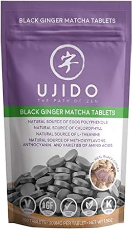 Ujido Black Ginger Matcha Tablets, 180 Tablets Japanese Matcha Powder Thai Black Ginger Hand-Picked Green Tea Leaf Powder Antioxidant Superfood Natural Caffeine, Chlorophyll, EGCG