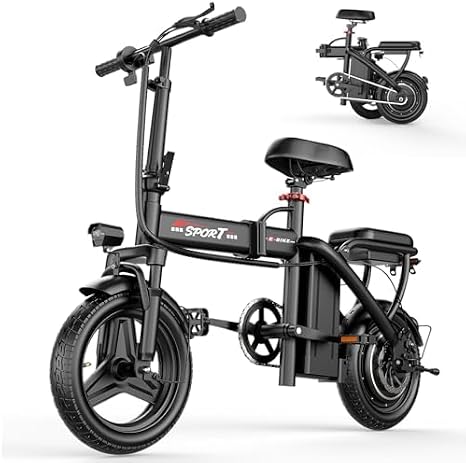 Electric Bike for Adults, 1200W Peak Motor Commuting E Bike, 22/25 MPH, 30/45 Miles PAS Range, 6-Point Full Suspension Foldable Ebike, 14 Tires Electric Bicycle,Portable Electric Mini Bike
