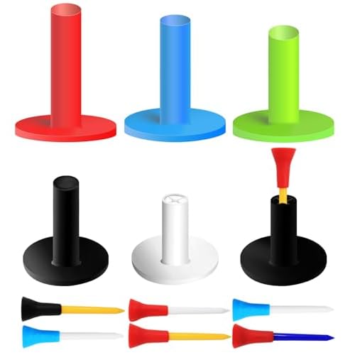 FINGER TEN Golf Rubber Tees Value 6 Pack with 6 Plastic Tees 3 14 Inch, Driving Range Tee Easy to Find Stable Durable for Golf Mats Turf Practice, Mixed Size 1.5 2.25 2.75 3 3.13