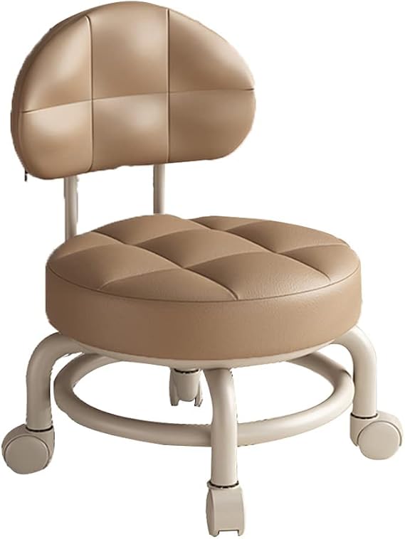ESNY Rolling Stools With Wheels and Backrest Waterproof PU Leather High Weight Capacity Roller Seat for Men Women Boy Girl Garage Salon Home Office Low Height Rolling Sto Z