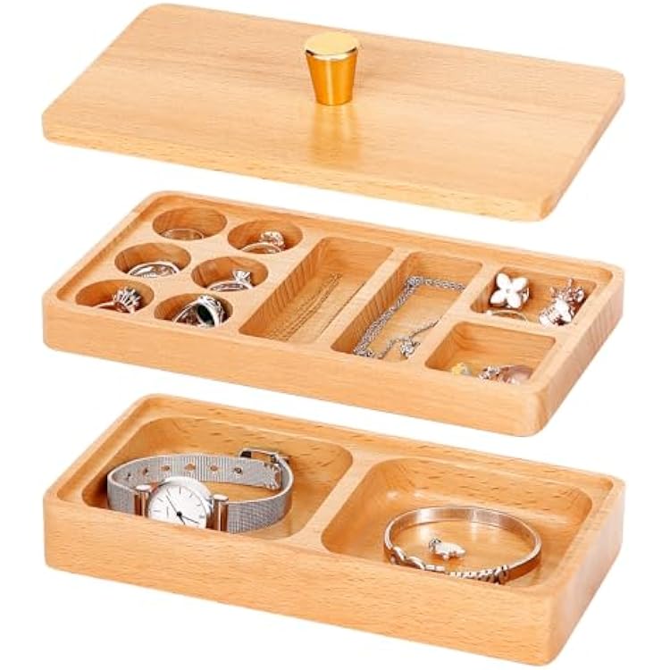 Wooden Stackable Jewelry Box with Lid, Wood Stackable Jewelry Trays, Jewelry Holder Organizer for Earrings, Rings, Necklace, Pendant, Bracelets