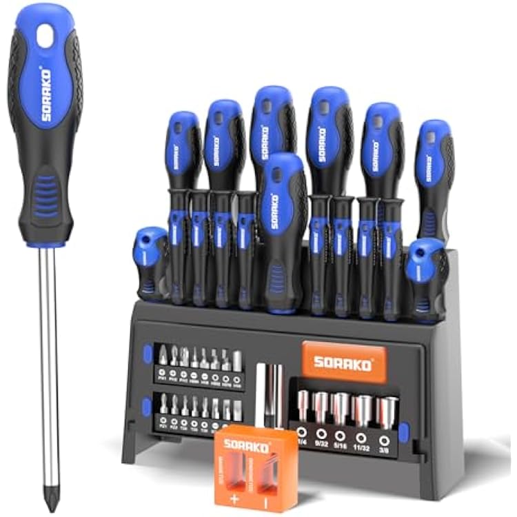 SORAKO 40-Piece Screwdriver Set, Multi-Purpose Magnetic Screwdriver Set with Case, Magnetic Screwdriver Set with Go-Thru Steel Blades | High Torque, Plastic Racking