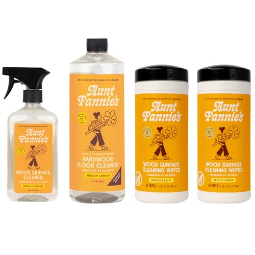 Aunt Fannies Hardwood Bundle, Includes Hardwood Floor Cleaner, All-Purpose Wood Spray Cleaner, and All-Purpose Wood Cleaning & Dusting Wipes, Pack of 4