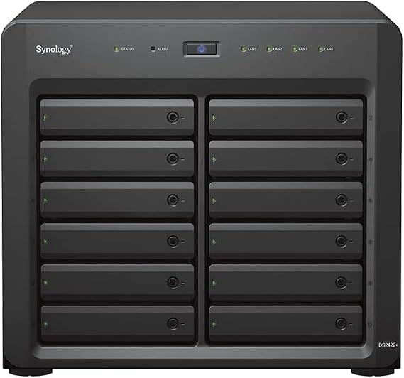 Synology DiskStation DS2422+ NAS Server with Ryzen 2.2 GHz CPU, 32GB Memory, 144TB HDD Storage, 4 x 1GbE LAN Ports, DSM Operating System