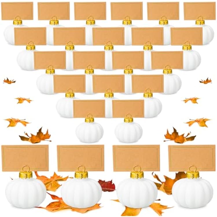 Soaoo 24 Set Thanksgiving Pumpkin Table Decorations Pumpkin Name Place Card Holders for Table Setting Thanksgiving Party Decor Mini Fall Number HolderWhite