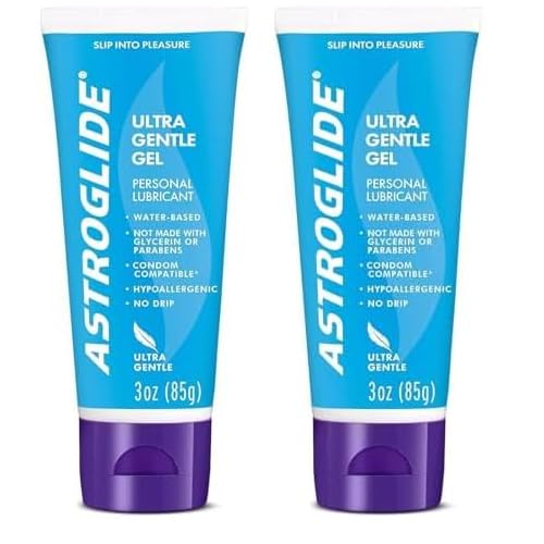 Astroglide Ultra Gentle Sex Lube Gel 3 oz. | Water Based Personal Lubricant for Men, Women, Couples | No Parabens or Glycerin and Hypoallergenic Pack of 2