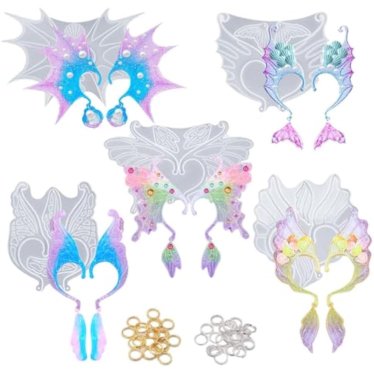 BIGEBO 5 Set Ear Cuffs Resin Molds, Butterfly Shaped Elf Ear Clip Silicone Mold Earring Resin Molds for DIY Handicraft Earring Jewellery Decor