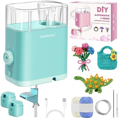 DoubleCare Automatic i Cord Knitting Machine, Electric i-Cord Knitter with 2 Rolls of Yarn and 1 Roll of 2M Iron Wire,Hands-Free Highly Knitting Tools,Fast DIY Craft Projects, Green