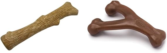 Petstages Dogwood Wood Alternative Dog Chew Toy, Medium and Benebone Wishbone Durable Dog Chew Toy for Aggressive Chewers, Real Peanut, Made in USA, Medium
