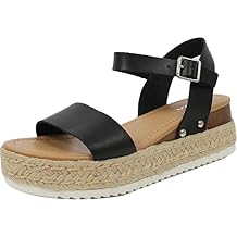 SODA Clip Womens Casual Espadrilles Trim Flatform Studded Wedge (5.5 M US, Clip-Blk)