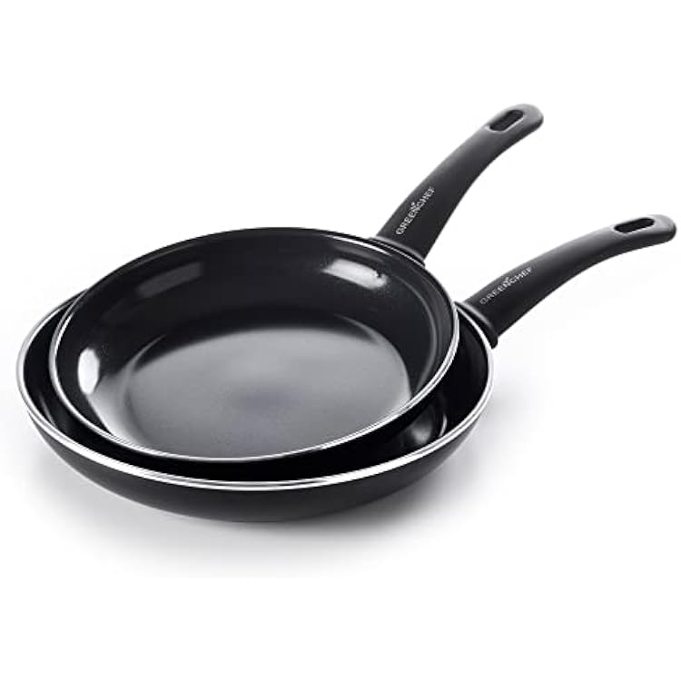 GreenChef CC001573-001 Diamond Soft Grip 100% ToxinFree Healthy Ceramic Nonstick Metal UtensilInductionDishwasherOvenSafe 24 & 28cm Frying Pan Set - 2 Pieces - Black