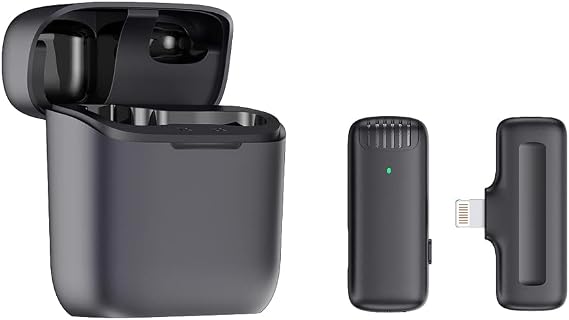 J11 Wireless Lavalier Microphone with Charging Case for iPhone USB C Mini Microphone for TikTok Vlog/Video Recording/YouTube 3 Level Noise Canceling Headphones Monitoring (Lightning)