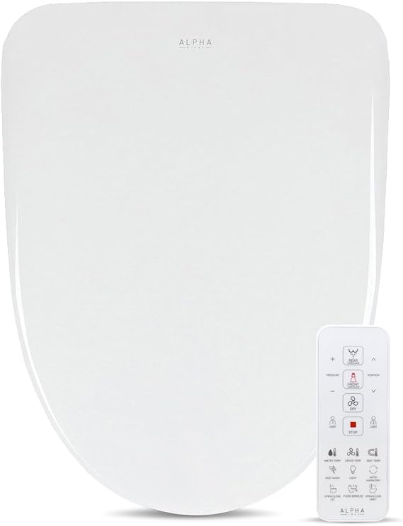 ALPHA BIDET UXA Pearl Auto Bidet Toilet Seat in Elongated White | Endless Warm Water | Automatic Lid and Seat | Arced Stainless Steel Nozzle | LED Nightlight | Dryer | Deodorizer |