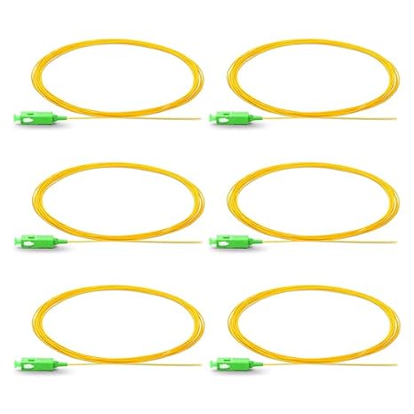 6 Strand Single-Mode SC APC OS1 Fiber Optic Cable Pigtails for Fusion Splicer Splicing. Includes 6 Fiber Optic Fusion Splice Protective Shrink Sleeves 2.5-60 mm Long (SC SM APC)