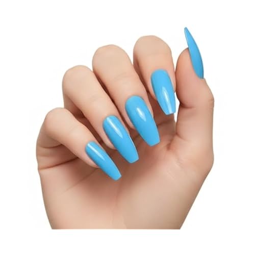 BLUE GLAMOROUS DESIGN Full Cover Press On Gel Glitter Artificial Nail Tips Shiny Acrylic Extreme False Nails Extra Long Ballerina Ballet Coffin Square Super Fashion Fake Nails