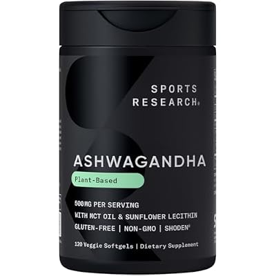 Sports Research Ashwagandha Softgels with Coconut MCT Oil - Natural Ayurvedic Adaptogen Made with Shoden Ashwa for Relaxation, Calm & Sleep Support - Gluten Free & Vegan Friendly - 120 Count