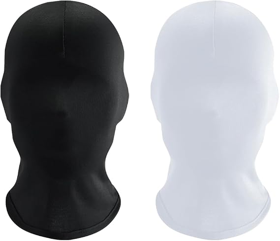 JIHUOO 2 Pcs Full Face Mask Cover Faceless Skin Masks Halloween Cosplay Spandex Hood Mask for Unisex Cosplay Black White