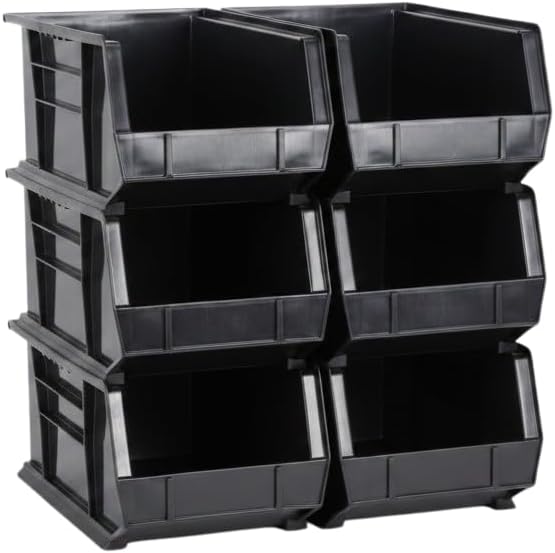 HE HUDSON EXCHANGE 15" x 8" x 7" (6 Pack) Plastic Stackable Storage Bin, Black