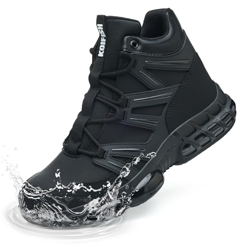 KOIFISH Steel Toe Work Boots for Men Women, Waterproof Lightweight Steel Toe Boots, Air Cushion Industrial Construction Safety Shoes