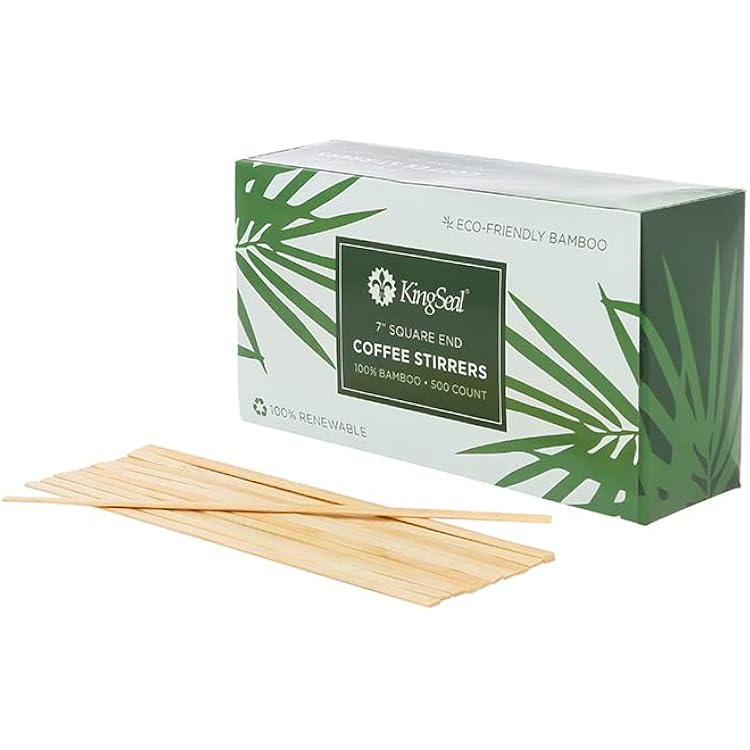 500 Count | KingSeal Bamboo Wood Coffee Stirrers, Square End, 7 inch Length, 100% Renewable and Biodegradable - 1 Box of 500
