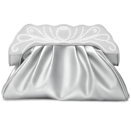 PU Leather Pleated Clutch Purse for Women Evening Bag for Wedding Party Prom Dressy Handbag Chain Strap