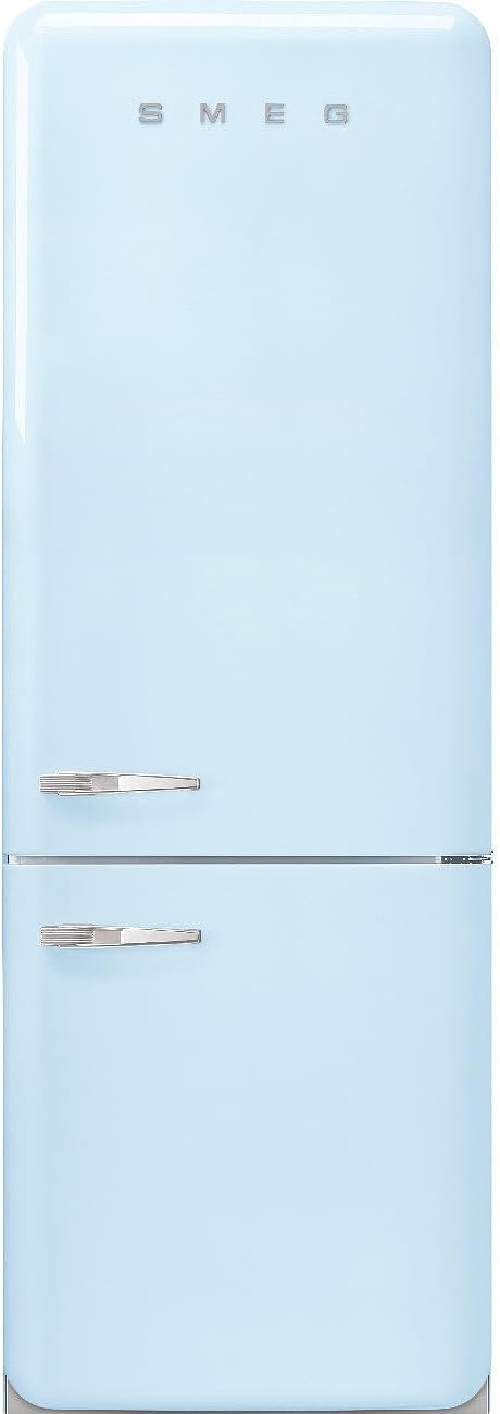 Smeg FAB38 Retro Style Refrigerator with Bottom Freezer Made in Italy Multiflow Cooling LED Lighting Glossy Finish 3 Adjustable Glass Shelves - Pastel Blue