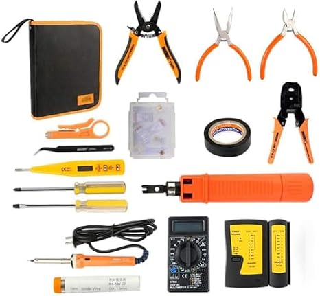 Network Maintenance Toolkit - 17-in-1 Electrician's Combination Tool Set with Electricity Detector Pen and Mesh Pliers